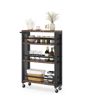 Tribesigns 4-Tier Narrow Rolling Carts with Wheels and Handle,Slim Storage Cart