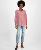 Tommy Hilfiger Women's Cotton Contrast-Collar Striped Tunic