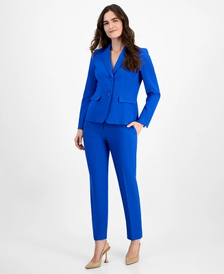 Le Suit Women's Notch-Collar Two-Button Seamed Jacket & Fly-Front Straight-Leg Pants, Regular Petite