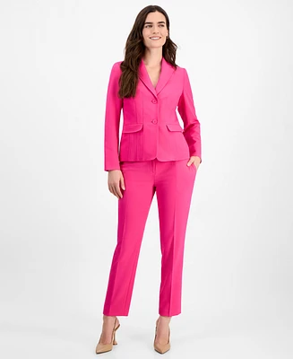 Le Suit Women's Notch-Collar Two-Button Seamed Jacket & Fly-Front Straight-Leg Pants, Regular Petite