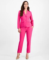 Le Suit Women's Notch-Collar Two-Button Seamed Jacket & Fly-Front Straight-Leg Pants, Regular Petite