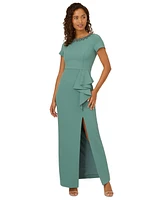 Adrianna Papell Women's Crepe Embellished-Neckline Column Sheath Gown