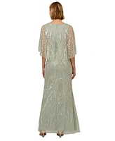 Adrianna Papell Women's Beaded Cape V-Neck Long Gown