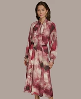 Donna Karan New York Women's Printed Tie-Neck A-Line Dress