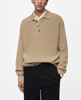 Mango Men's Chunky Ribbed Polo Sweater