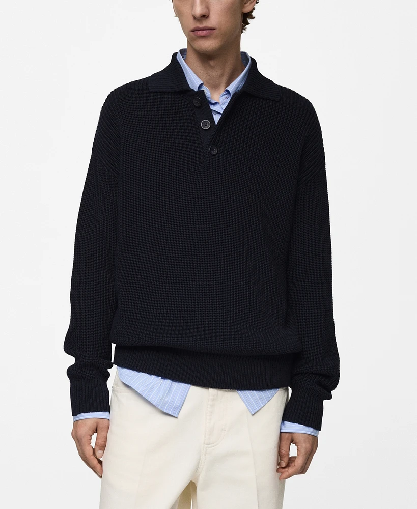 Mango Men's Chunky Ribbed Polo Sweater