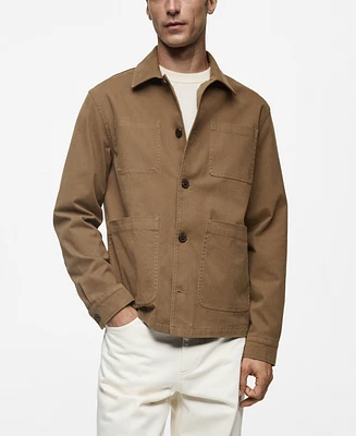 Mango Men's Pockets Detail Twill Cotton Overshirt