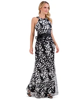 Eliza J Women's 3D-Floral Tie-Waist Halterneck Gown