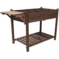 8 Pockets Horticulture Raised Garden Bed Elevated Wood Planter Box Stand with Foldable Side Table and Storage Shelf for Herb/Vegetables/Flowers, dark