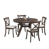 47.24''Round Rubber Wood Dining Table for 4-6 with Wooden Trestle Pedestal Base,Modern Kitchen Wooden Table Dinner Table for Dining Room, Living Room