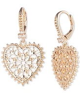 Marchesa Gold-Tone Pave Filigree Heart Drop Earrings