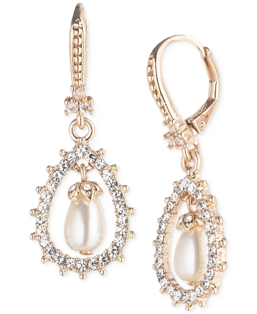 Marchesa Gold-Tone Pave & Imitation Pearl Orbital Drop Earrings