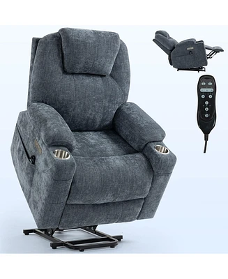 Boyel Living Up to 350 Lbs Power Lift Recliner Chair Heavy Duty Motion Mechanism with 8-Point Vibration Massage and Lumbar Heating, Usb Type-c Por