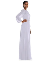 Dessy Collection Plus Strapless Chiffon Maxi Dress with Puff Sleeve Blouson Overlay