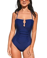 Cupshe Women's Ruched Crisscross Back Self Tie W Wire One Piece Swimsuit