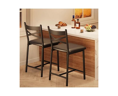 gaomon Bar Stools, Bar Chairs Set of 2, Modern Counter Bar Stools with Back & Footrest, Upholstered Island Chairs, Metal Frame Counter Height Barstool