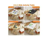 gaomon Kids Table and Chair Set, 4 in 1 Children Activity Table w/Storage, Removable Tabletop, Blackboard, 3-Piece Toddler Furniture Set for Art, Craf