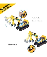 Slickblue 2-in-1 Kids Ride-On Crane Construction Toy with Engineering Hat - Fun Grabber Vehicle