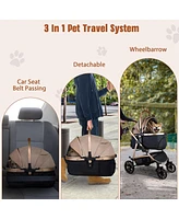 Slickblue Gold 3 in 1 Foldable Dog Stroller with Aluminum Frame, Detachable Carrier, and Cup Holder