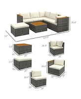 Outsunny 7 Pieces Sectional Wicker Patio Furniture w/ Cushions,