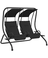 Outsunny 2-Seat Patio Swing Chair w/ Removable Canopy & Cup Holders,