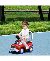 Qaba Toddler Ride on Fire Truck with Music, Horn, Under Seat Storage,