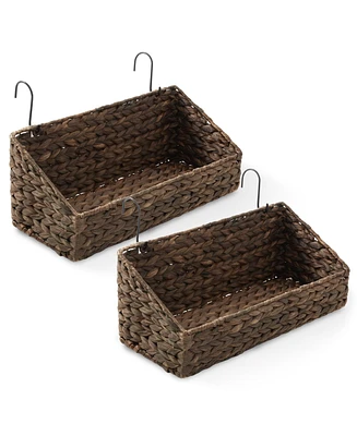 Casafield Set of 2 Hanging Baskets with Hooks - Natural, Woven Hyacinth Shelf Storage Wall Mounted Bins for Bathroom, Kitchen, Office, Laundry Room