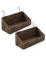 Casafield Set of 2 Hanging Baskets with Hooks - Natural, Woven Hyacinth Shelf Storage Wall Mounted Bins for Bathroom, Kitchen, Office, Laundry Room