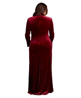 Tadashi Shoji Plus Size Markum Long-Sleeve Velvet Flounce Gown