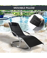 Slickblue Patio Lounge Chair with Removable Pillow Breathable Textiline Fabric for Outdoor, Deck, and Poolside Use