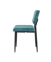 Streamdale Furniture Modern Turquoise simple dining chair Fabric Upholstered Chairs home bedroom stool back dressing chair black metal legs(set of 2)