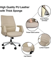 Slickblue Adjustable Ergonomic Leather Executive Office Chair Comfortable Home Office Desk Chair with Locking Position