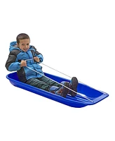 Lucky Bums Kids 48 Inch Plastic Snow Toboggan Sled with Pull Rope, Blue (2 Pack