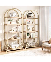 Tribesigns 5-Tier Open Bookshelf, 70.8" Tall Arched Bookcase, Modern Brown Metal Frame Storage Bookshelves