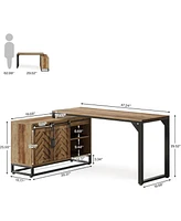 Tribesigns L-Shaped Computer Desk with Cabinet, 53-Inch Farmhouse Corner Desk with Sliding Barn Doors, Reversible L Shaped Office Desk Study Writing T