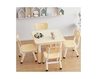 gaomon Toddler Table and 4 Chairs Set with Graffiti Desktop, Height Adjustable Kids Table and Chairs Set with Storage, Non-Slip Legs, Kids Activity Ta