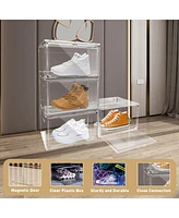 Slickblue 4-Pack Magnetic Stackable Shoe Storage Boxes Sneaker Containers for Pet Display and Organization