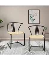 Slickblue 2-Pack Wishbone Chairs Hand-Woven Paper Rattan for Trendy Dining Spaces