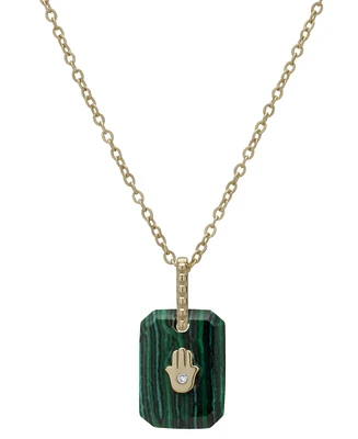 Malachite & Lab-Grown White Sapphire (1-5/8 ct. t.w.) Hamsa Pendant Necklace in 14k Gold Over Sterling Silver, 18"