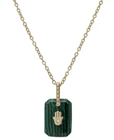 Malachite & Lab-Grown White Sapphire (1-5/8 ct. t.w.) Hamsa Pendant Necklace in 14k Gold Over Sterling Silver, 18"