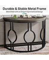 Tribesigns 43 Inch Industrial Semi Circle Sofa Table with Geometric Base,Half Moon Console for Entryway