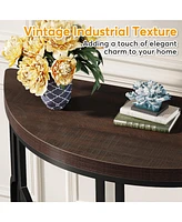 Tribesigns 43 Inch Industrial Semi Circle Sofa Table with Geometric Base,Half Moon Console for Entryway