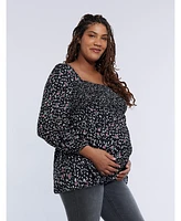 Motherhood Maternity Smocked Square Neck Long Sleeve Babydoll Top