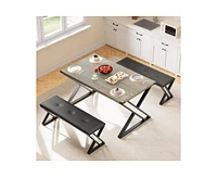 gaomon Dining Table Set for 4, Kitchen Table Set with 2 Upholstered Benches, 3 Piece Dining Table Set for Small Space, Apartment, Saving Space for Kit