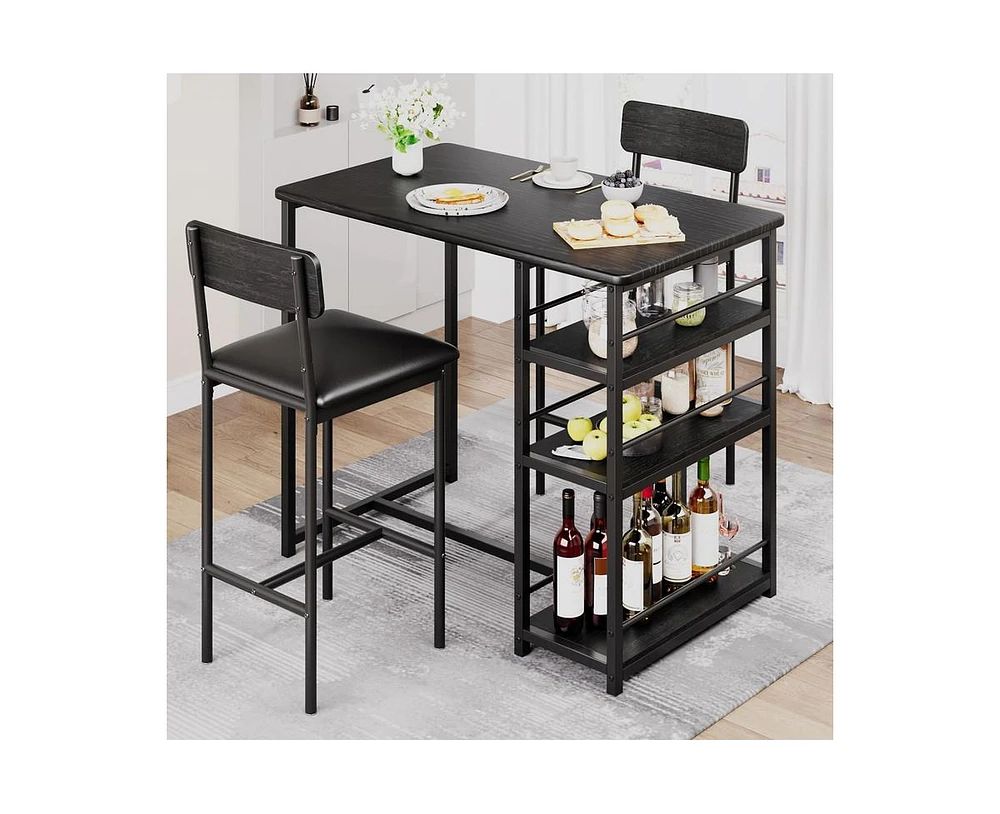 gaomon Dining Table Set for 2, Kitchen and Chairs with Wine Rack, Metal Frame Modern Bar 2 Chairs, Rectangular