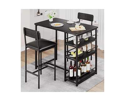 gaomon Dining Table Set for 2, Kitchen and Chairs with Wine Rack, Metal Frame Modern Bar 2 Chairs, Rectangular
