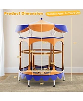 Gymax 64'' Kids Trampoline w/ Detachable Canopy Safety Enclosure Net Foam Handle Orange
