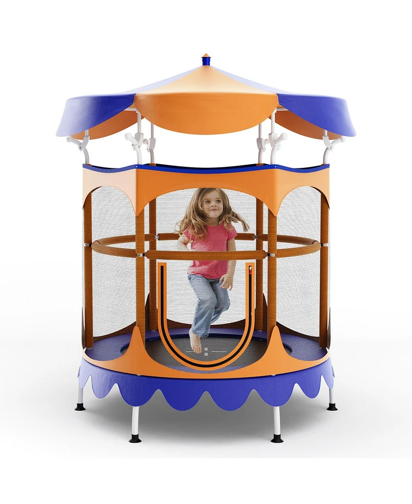 Gymax 64'' Kids Trampoline w/ Detachable Canopy Safety Enclosure Net Foam Handle Orange