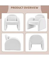gaomon Sherpa Accent Chair, Teddy Upholstered Armchair, Modern Fluffy Reading Chair for Living Room, Bedroom, & Office Study, Mid-Century Velvet White