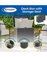 Suncast 22 Gallon Outdoor Patio Small Deck Box with Storage Seat, Stone (2 Pack)